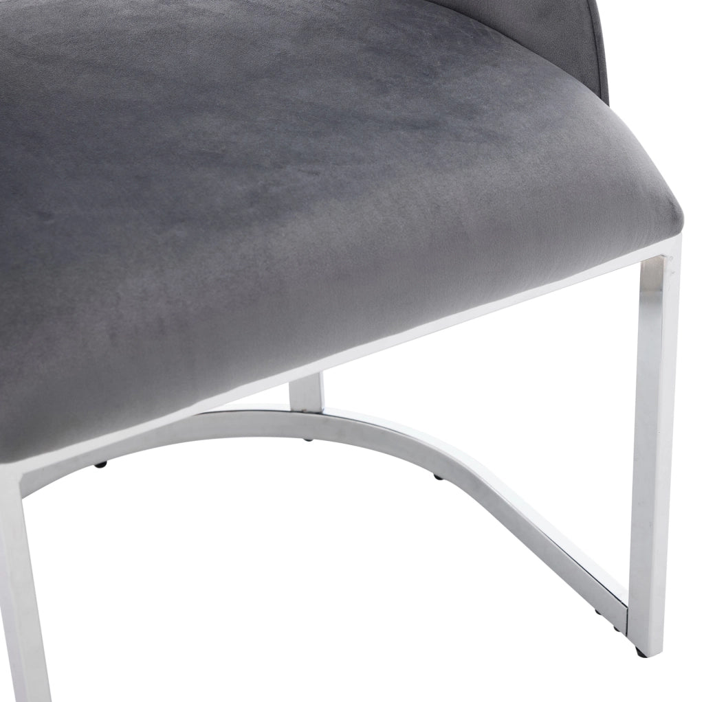 Set di 4 sedie da pranzo 59x56x80 cm in velluto; schienale curvo; gambe in metallo; grigio e argento