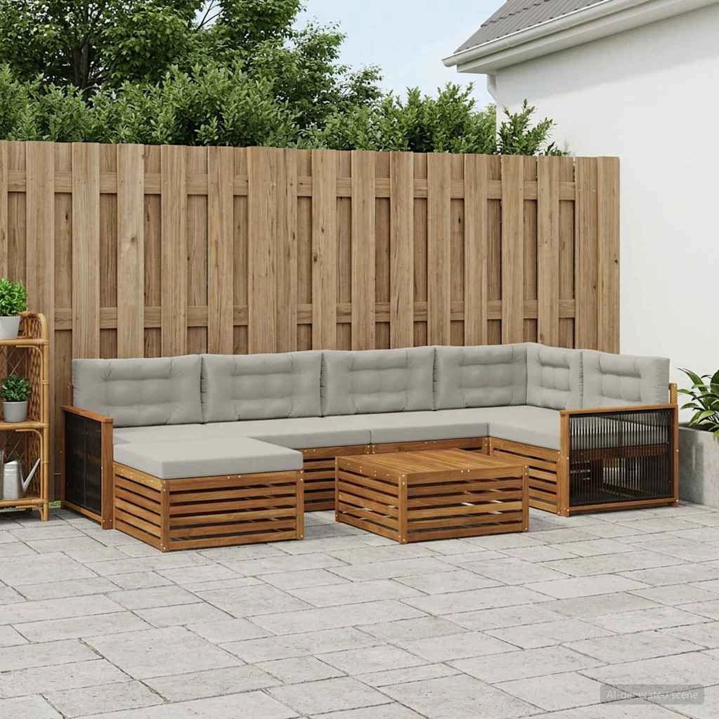 Set di divani da esterno 7 pz Naturale e Grigio Chiaro 3383594
