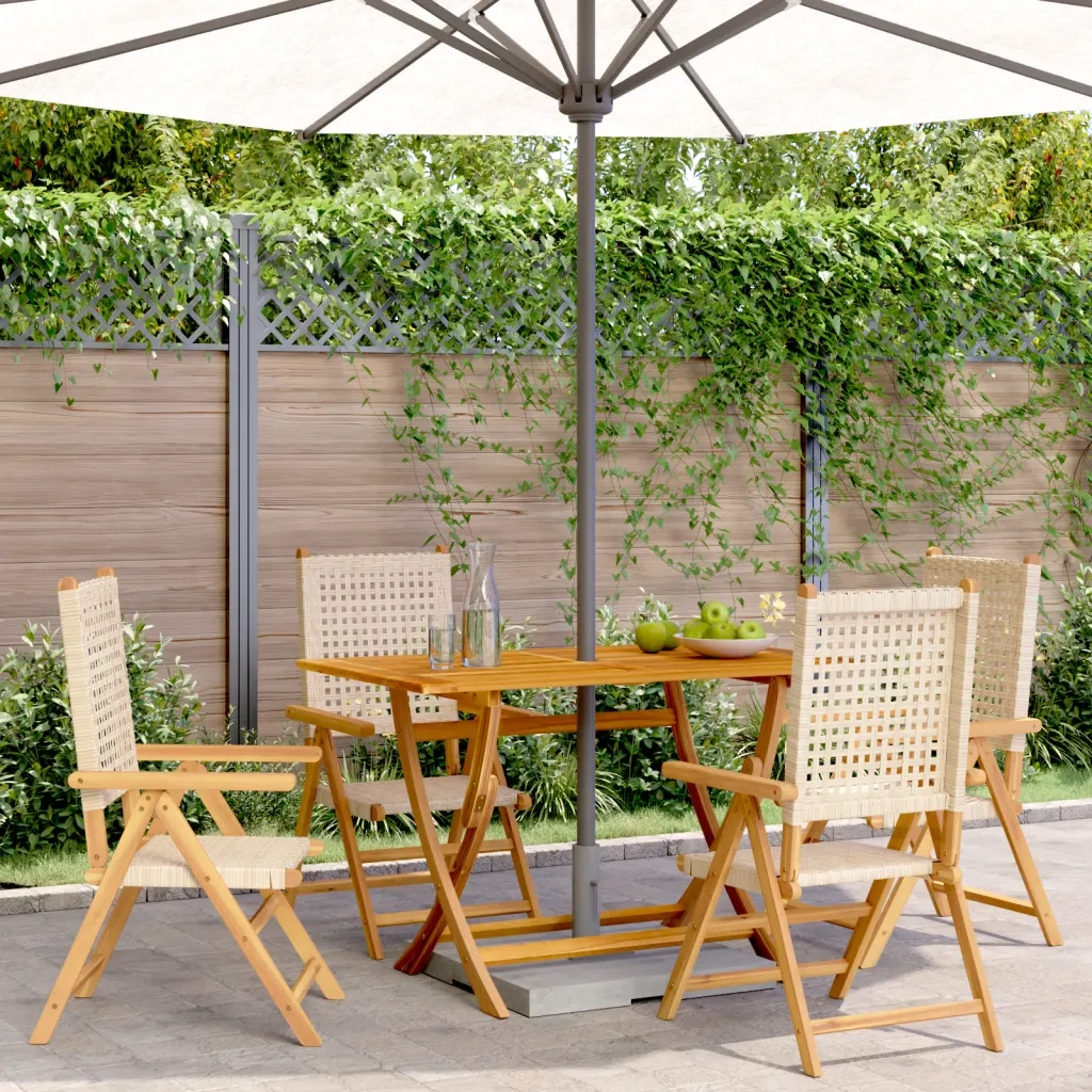 Sedie Giardino Reclinabili 4 pz | Sedie da Esterno Beige Polyrattan Legno Massello