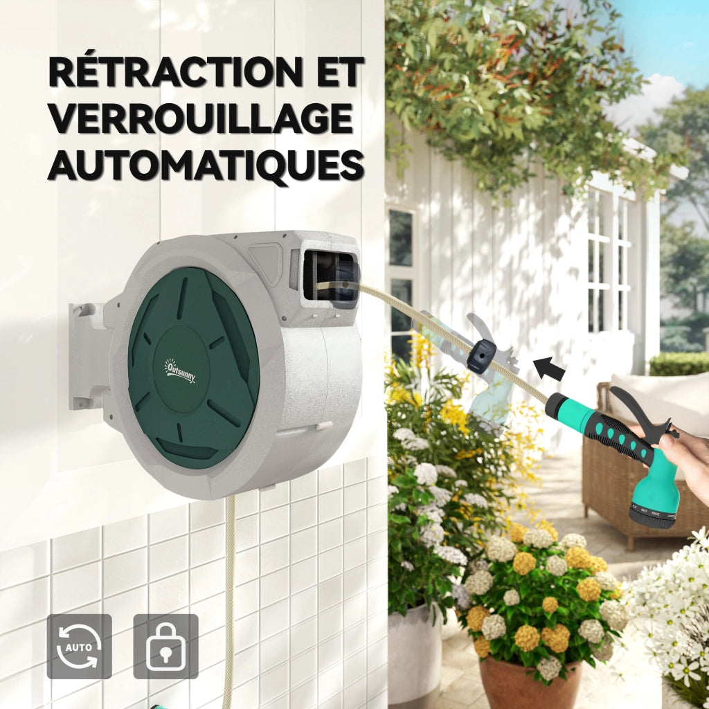 Enrouleur Tuyau Arrosage Mural 30 m ¨C zephmum ¨C grigio