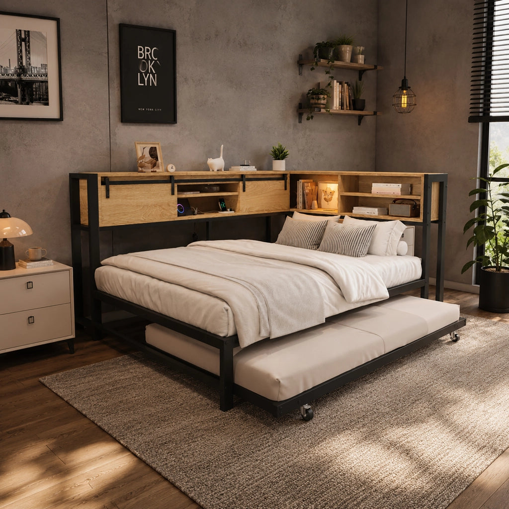letto metallo legno nero naturale 120 x 200 cm
