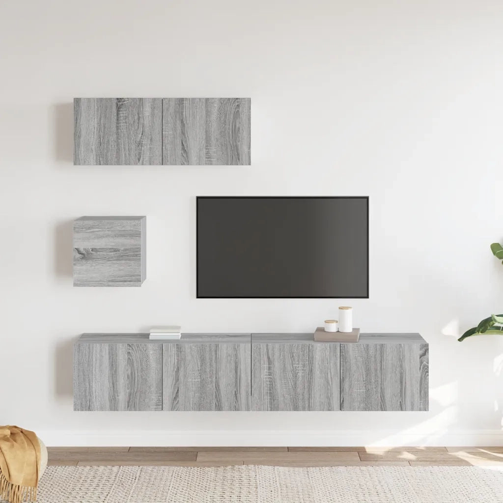 Set di Mobili Porta TV 4 pz Grigio Sonoma in Legno Multistrato 3114652