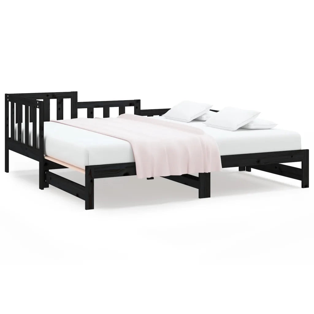 Dormeuse Estraibile Nera 2x(80x200) cm Legno Massello di Pino 820740