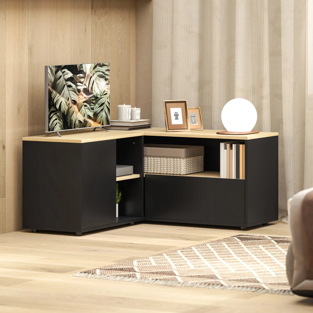 Mobile TV angolare ¨C Xylo ¨C 90x90x45 cm rovere nero con 2 ante 3 ripiani fino 40 pollici
