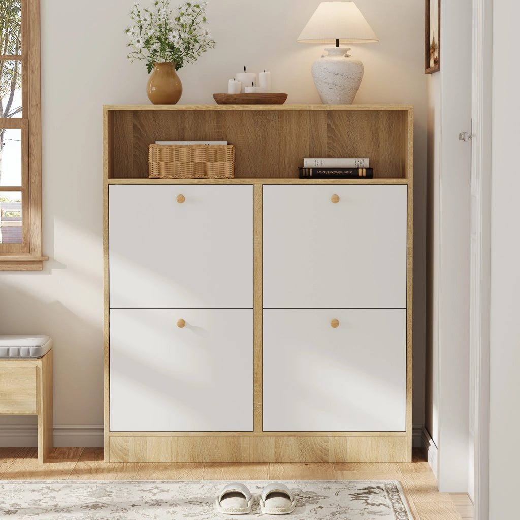 Scarpiera con 4 Ante a Ribalta e Ripiani ¨C Xylo ¨C Legno Bianco, 90x24x104.5 cm