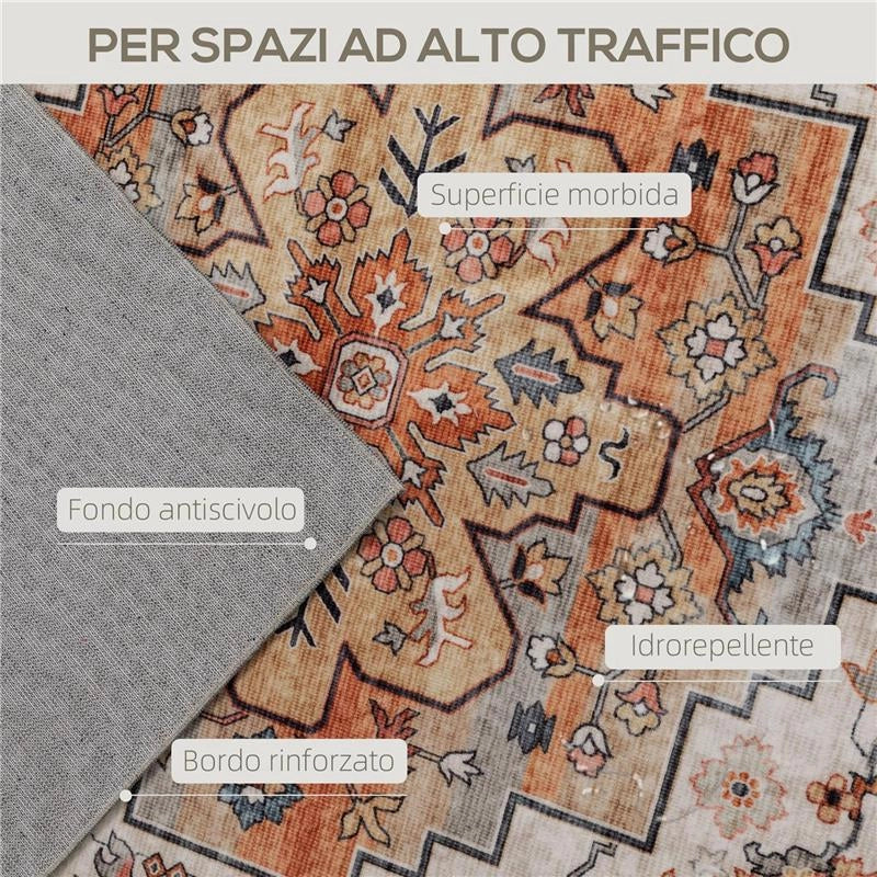 TAPPETO BOHEMIEN ANTISCIVOLO E LAVABILE A PELO CORTO PER SOGGIORNO E CAMERA, 230X160 CM, MARRONE