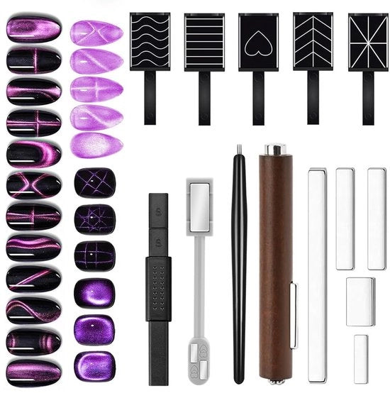 Set di magneti a forma di stilo per cat eye, 14 pezzi, per gel per unghie, strumento per nail art, stilo magnetico, accessori per manicure, stick magnetico 3D, strumento per design cat eye per unghie, accessori per manicure.
