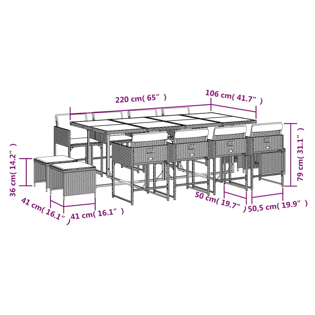 Set da Pranzo da Giardino 13 pz con Cuscini Beige in Polyrattan 3211348