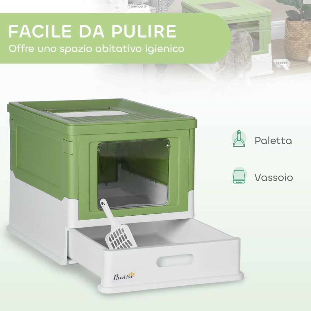Lettiera per Gatti Chiusa con Paletta e Vassoio Estraibile ¨C Zephmum ¨C Verde Chiaro 47.5x35.5x36.7cm