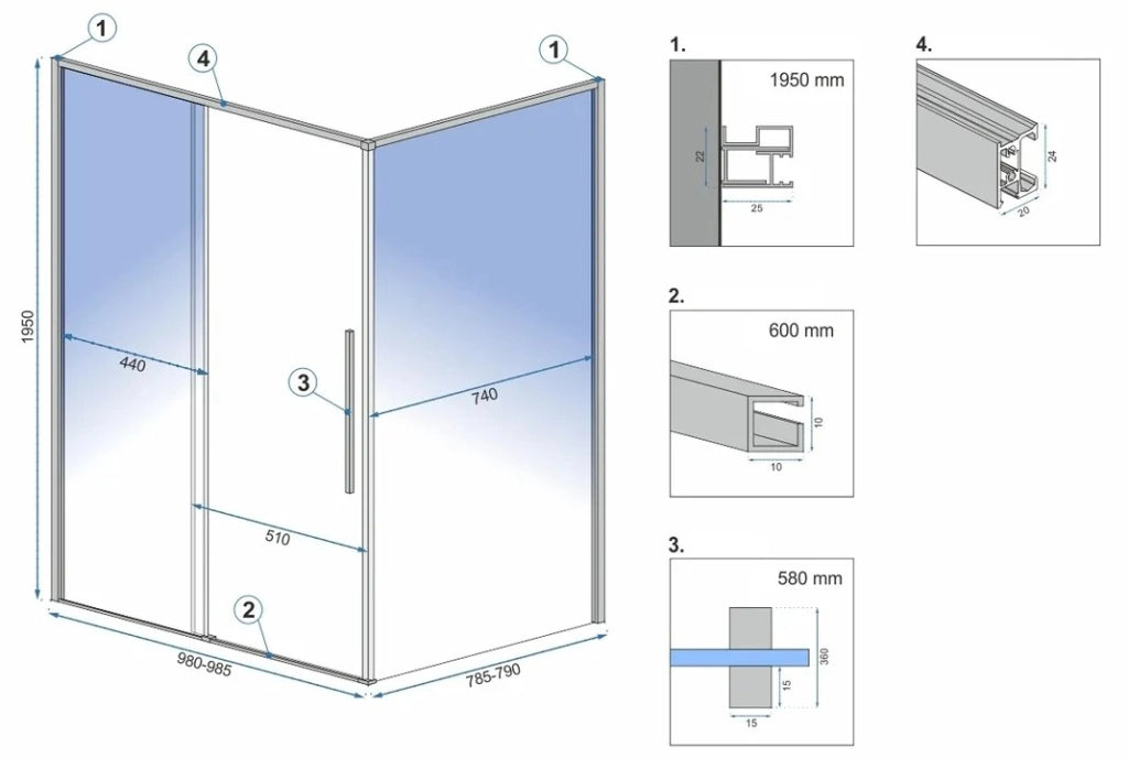 Cabina Doccia Solar Gold 100x80 senza piatto doccia