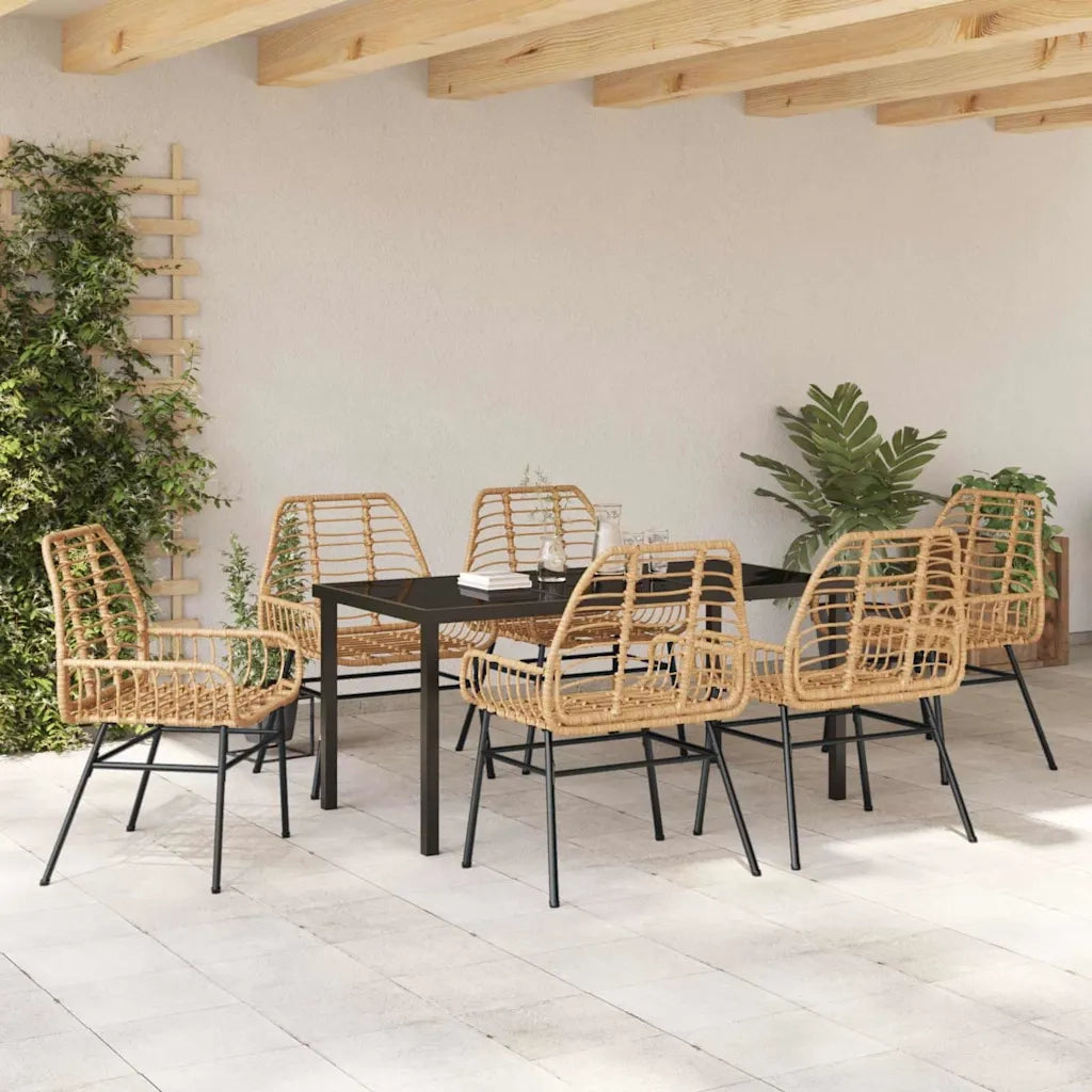 Set da Pranzo per Giardino 7 pcs Marrone polyrattan 3380852