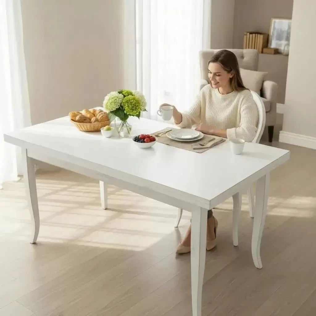 Tavolo rettangolare allungabile legno bianco 160 x 85 (1006) - Mobili 2G