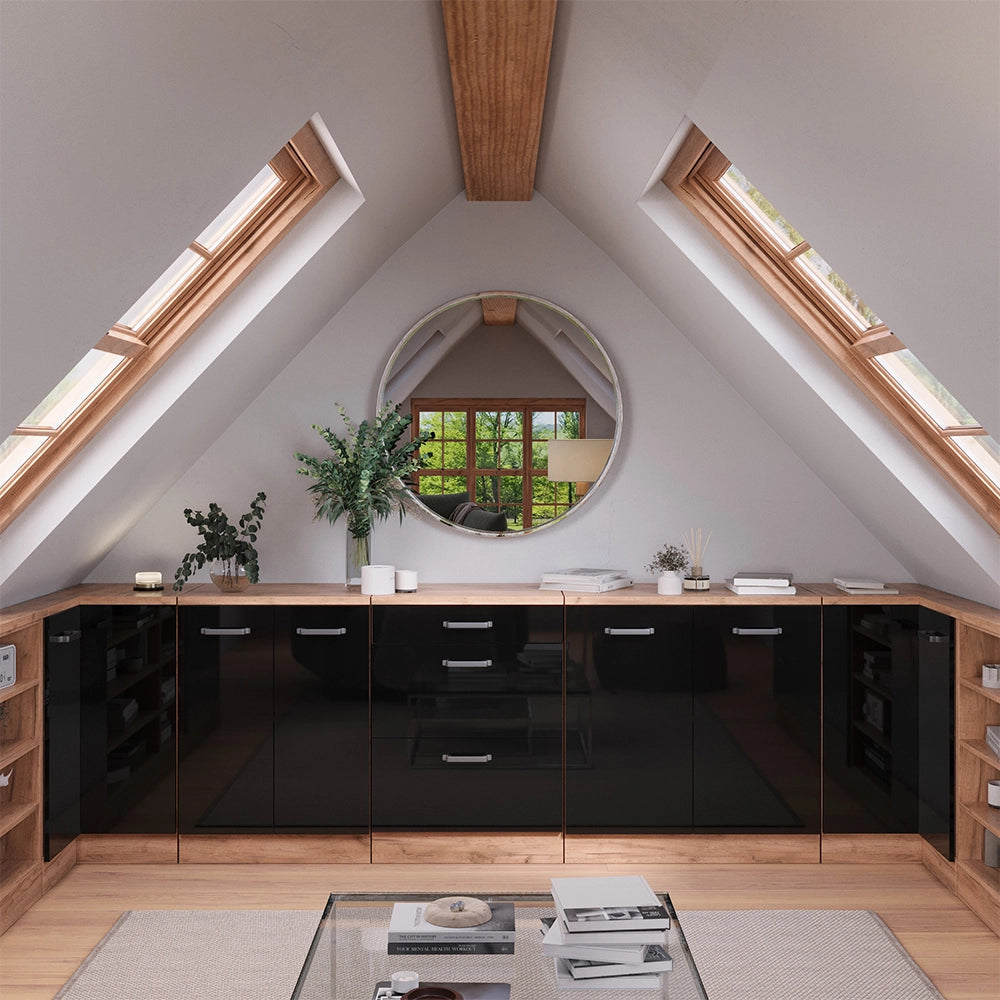 Mobile per mansarda Rion Nero lucido/Rovere dorato 60 x 83.8 cm senza inclinazione con 3 cassetti Vicco