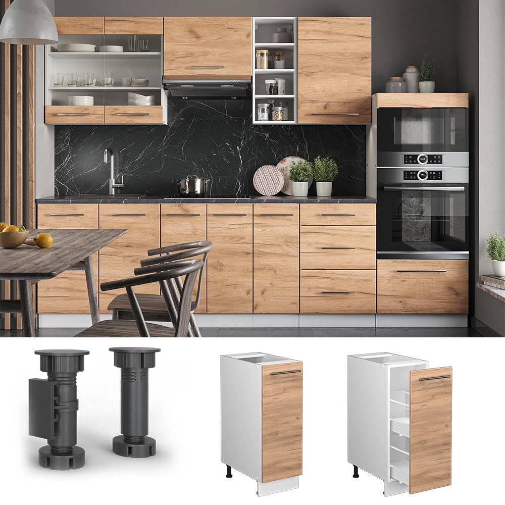 Armadio cucina dispensa alto Fame-Line Rovere dorato/Bianco 30 cm senza piano di lavoro Vicco