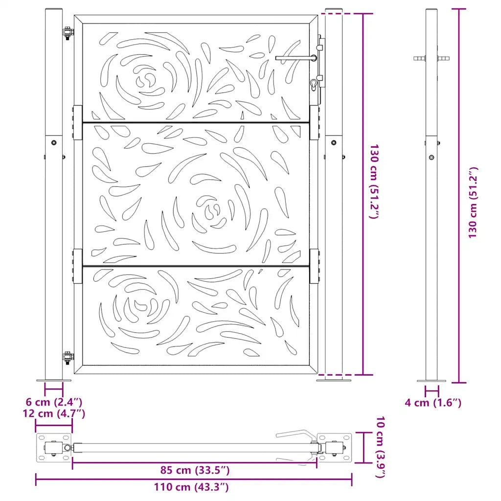 Cancello da giardino nero 100x125 cm in acciaio con design a fiamma 4100990