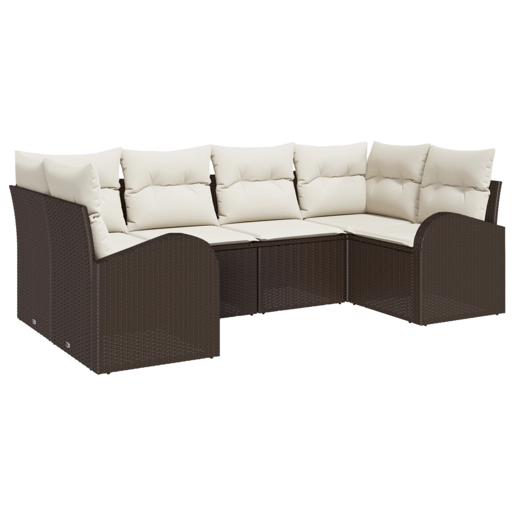 Set divani giardino  6 pezzi con cuscini rattan poliestere marrone