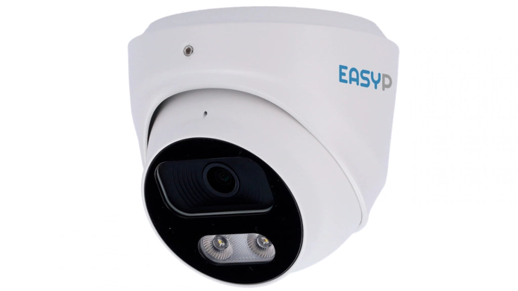 Telecamera Turret IP AI EASY-P 5MP Ottica 2.8 mm<br />IR 40 m Luce bianca 30 m Microfono Installazione Plug & Play<br />IA per Persone e/o VeicoliIP67 PoE P2P Metallo