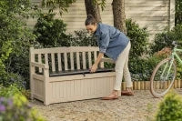 Panchina Contenitore da Giardino Eden, 265L, Effetto Legno, Beige/Marrone, 140x60x84H cm