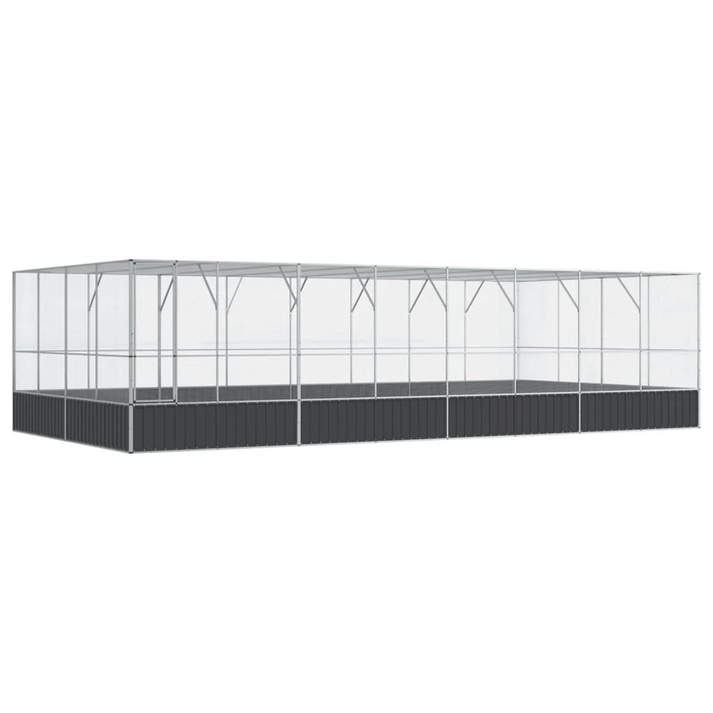 Voliera a gabbia con estensione in argento 832 x 414 x 212 cm acciaio argento 02_0045665