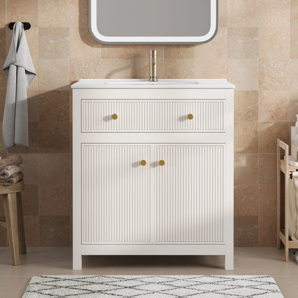 MOBILE DA BAGNO 81 x 46,5 x 86,5 cm Bianco in MDF con lavabo in ceramica