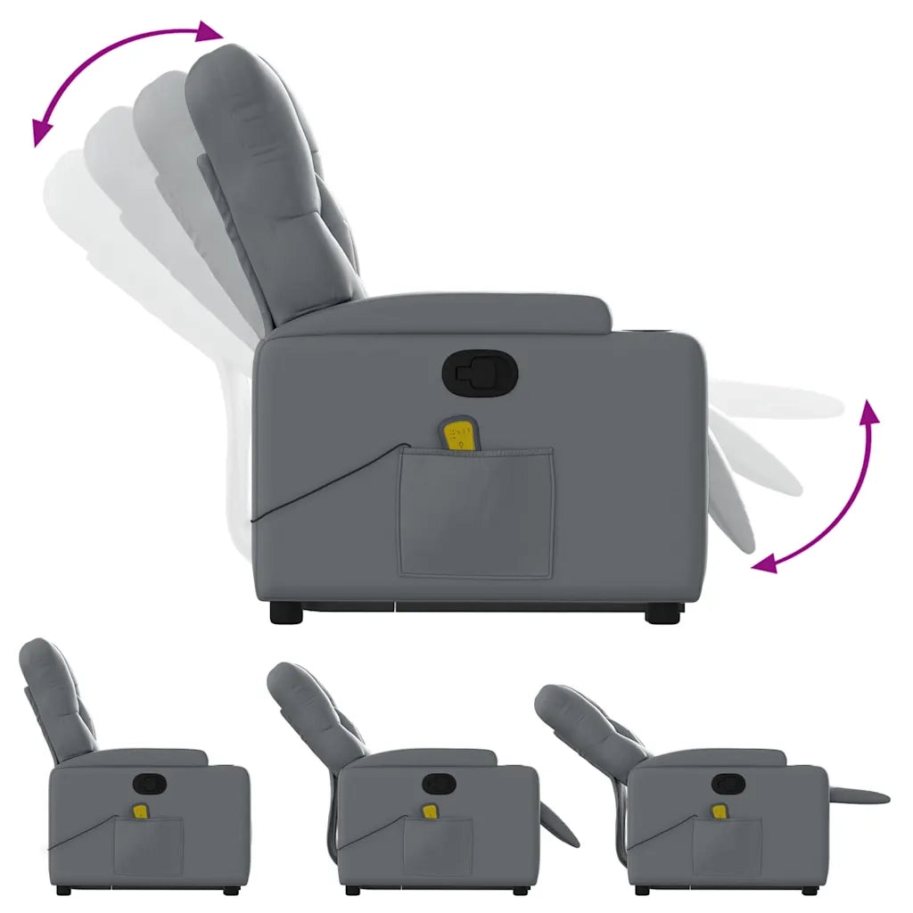 Poltrona Alzapersona Reclinabile Massaggio Grigio Similpelle 3204782