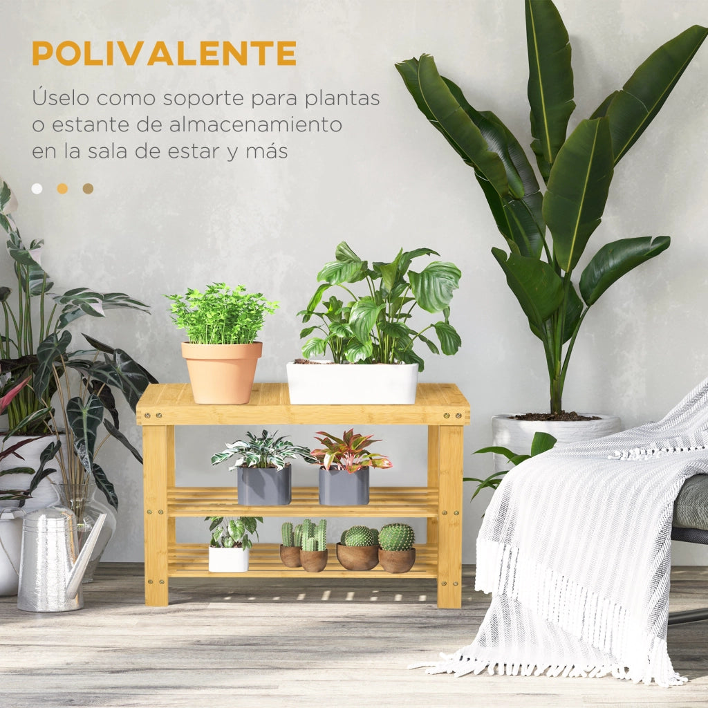 Scarpiera in Bamb¨´ con Seduta e 2 Ripiani ¨C zephmum ¨C Naturale 70x28x45 cm