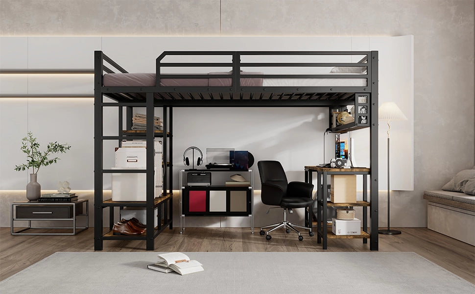 LETTO a soppalco 120x200 cm con scrivania integrata, nero e noce scuro