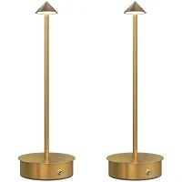 Set di 2 Lampade da Tavolo LED Ricaricabili con USB e Controllo Tattile e Luce Regolabile Ø10x30 cm Oro