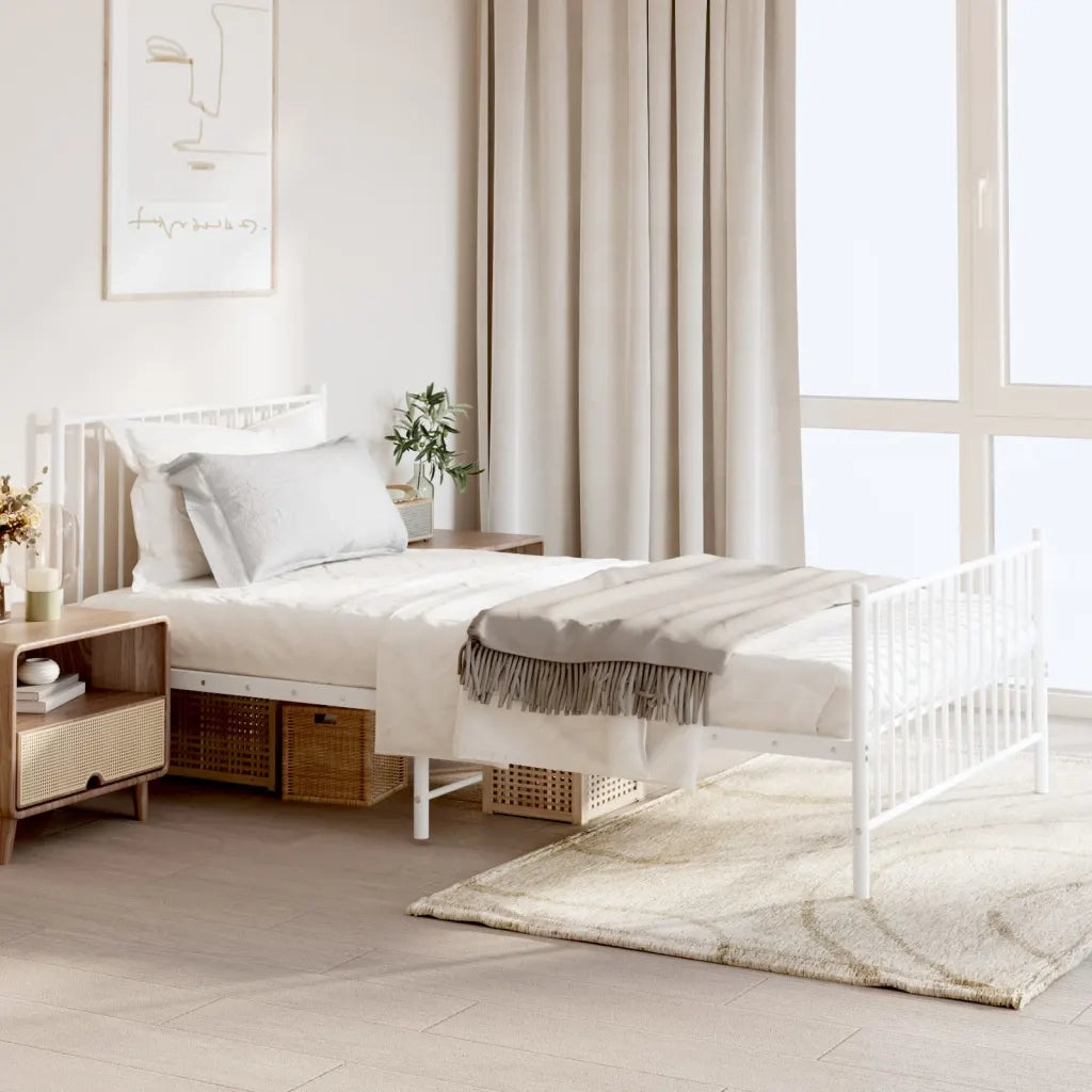 Letto singolo | Letto per adulti | Giroletto con Testiera e Pediera Metallo Bianco 107x203 cm