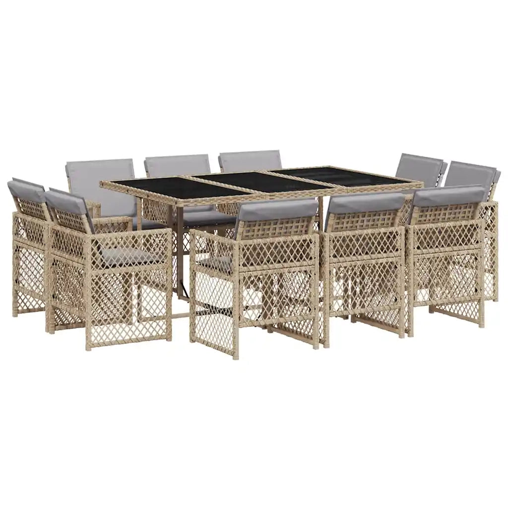 Set Pranzo da Giardino 11 pz con Cuscini Beige Misto Polyrattan