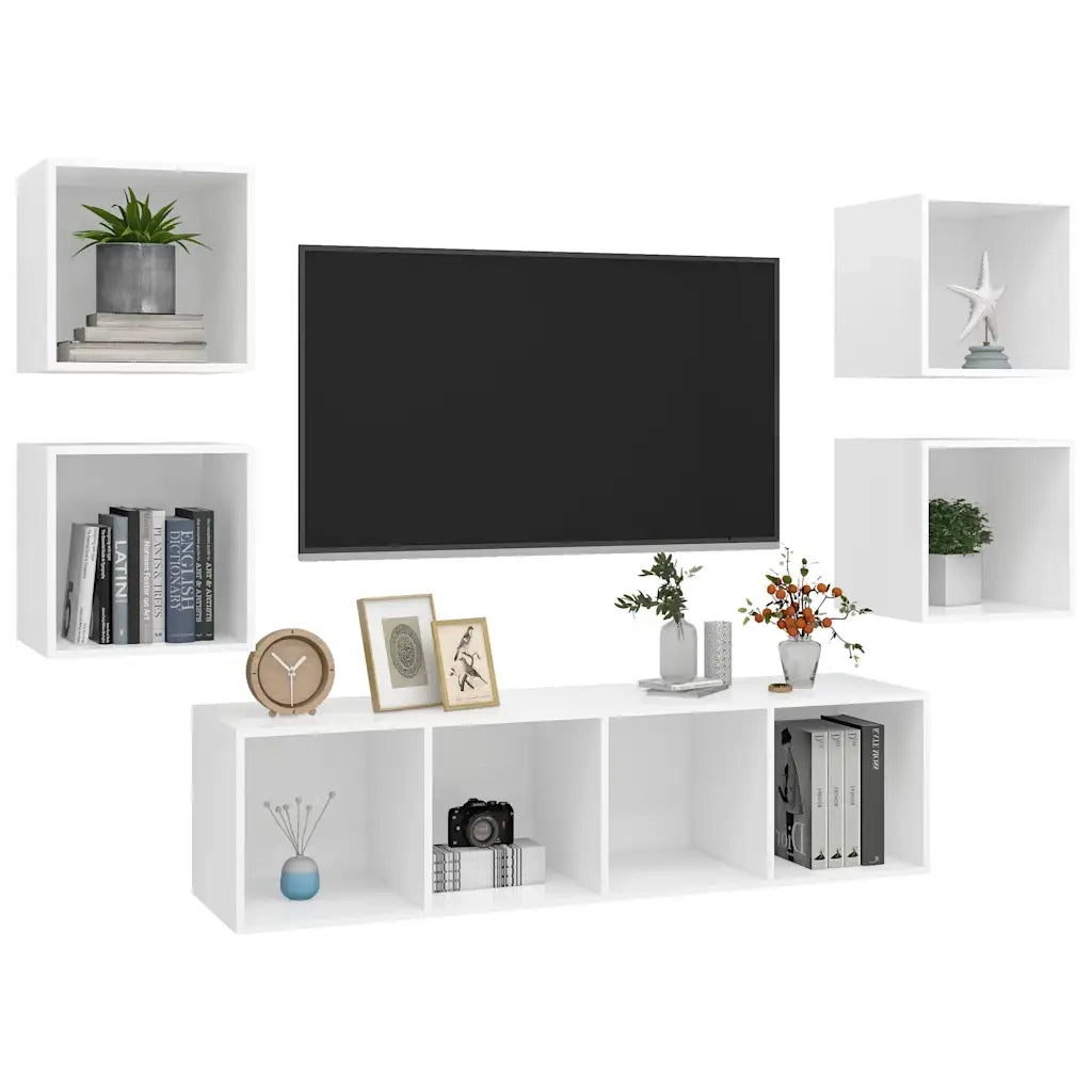 Set Mobili Porta TV 5 pz Bianco in Legno Multistrato 3079619