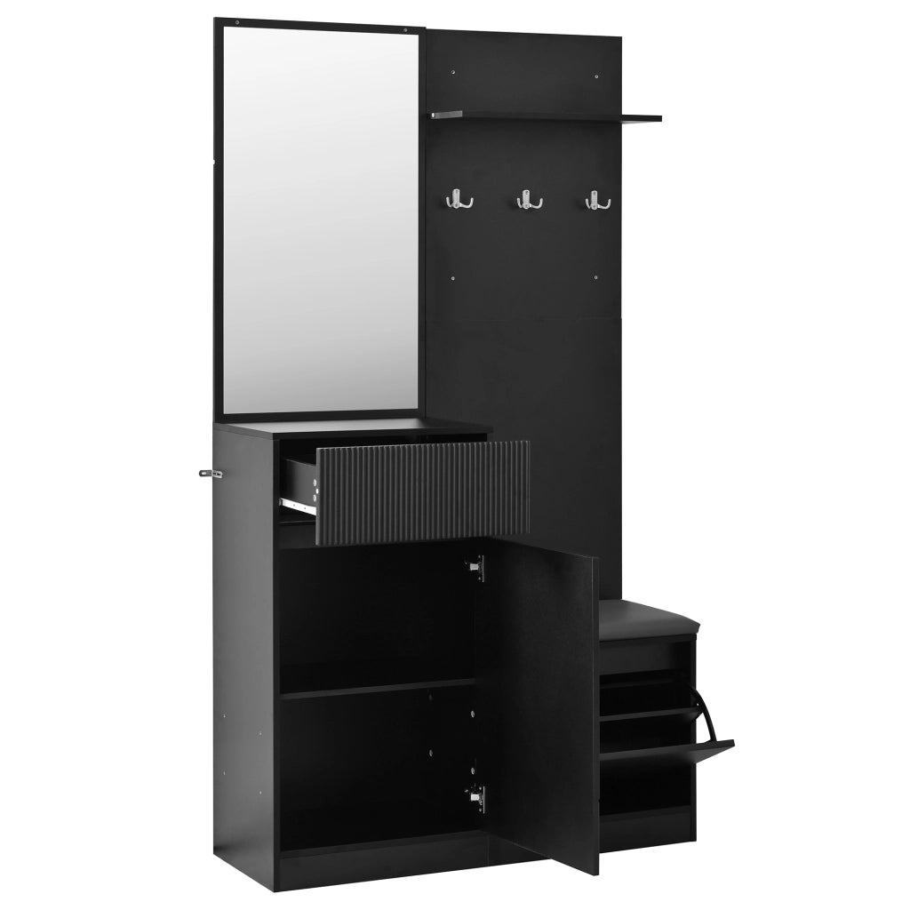 Mobili da ingresso con specchio; scarpiera e illuminazione LED; vano contenitore per ingresso; 105 × 38 × 190 cm