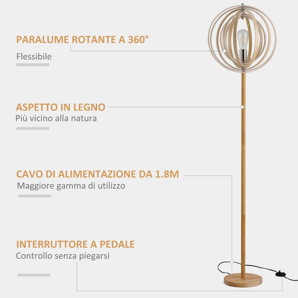 Lampada da Terra in Acciaio Colore Legno Ø38x160 cm