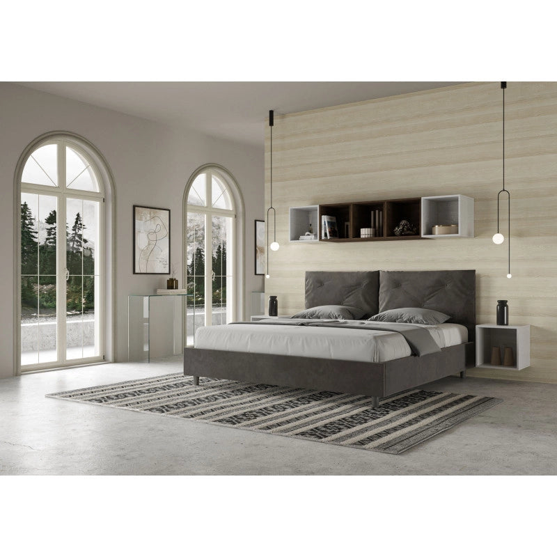 Letto imbottito Matrimoniale 200x200 cm Large - Senza rete,Microfibra,Grigio