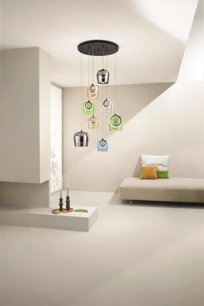 SOSPENSIONE 8 LUCI PINTA ORO LED 3000K 2880LM 48W DIMMERABILE SENZA VETRO DIMMERABILE