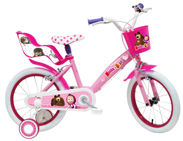 Bicicletta per Bambina 16" 2 Freni  Masha e Orso Rosa