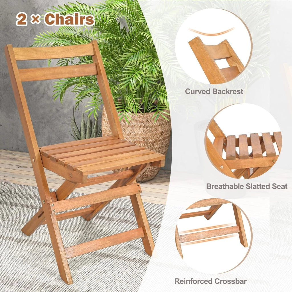 Set da Bistrò Pieghevole, Set da 3 Pezzi in Legno di Acacia, Tavolo Portato 40 kg, Sedie Portato 160 kg, Set Terrazza, Set Tavolo e Sedie da Giardino, Set da Esterno per Balcone, Naturale