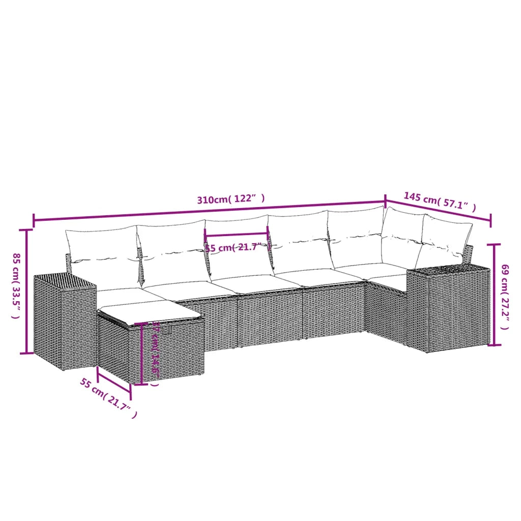 Set Divani da Giardino 7 pz con Cuscini Grigio in Polyrattan 3264436
