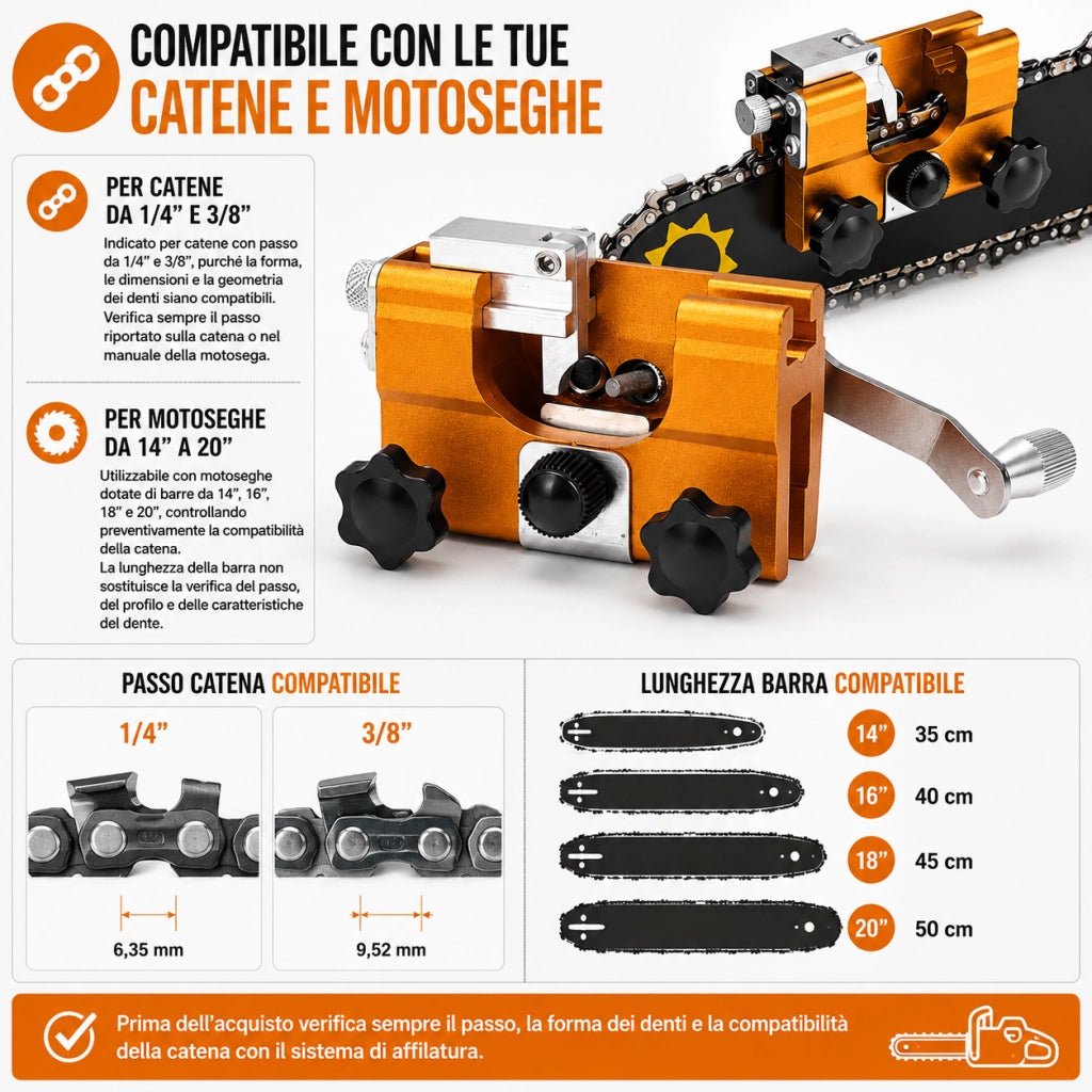 Affilatore Manuale Catena Motosega 1/4" e 3/8" in Acciaio e Alluminio 07370