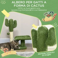 Albero per Gatti a forma di Cactus con Tiragraffi e Pallina da Gioco, 35x31x55.5 cm, Verde e Bianco