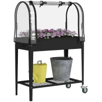 Fioriera rialzata con copertura trasparente, 2 ruote e 1 ripiano inferiore, dim. 80L x 40l x 120H cm
