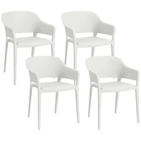 Set 4 Sedie da Giardino in Plastica Impilabili con Braccioli e Schienale Alto in PP, Bianco
