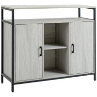 Credenza Moderna in Legno con 2 Armadietti e Ripiani, Mobile Cucina e per Ingresso Grigio Chiaro, 100x34x87.2cm