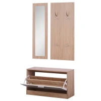 Mobile per Ingresso in Legno Set 3 Pezzi con Scarpiera, Appendiabiti e Specchio, 80x27x46.5cm - Color Legno