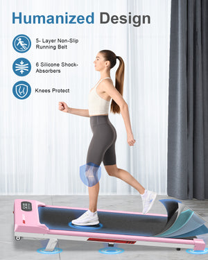 Tapis Roulant Elettrico con Inclinazione - RATTANTREE - 1-8 km/h Tapis Roulant Salvaspazio con Pendenza - 2 in 1 Walking Pad e Telecomando - Display a LED - Rosa