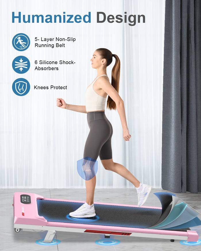 Tapis Roulant Elettrico con Inclinazione - RATTANTREE - 1-8 km/h Tapis Roulant Salvaspazio con Pendenza - 2 in 1 Walking Pad e Telecomando - Display a LED - Rosa