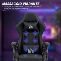 Sedia da Gaming Reclinabile a 125° e Massaggiante in Finta Pelle con Poggiapiedi, 65x68x120-128 cm, Nero