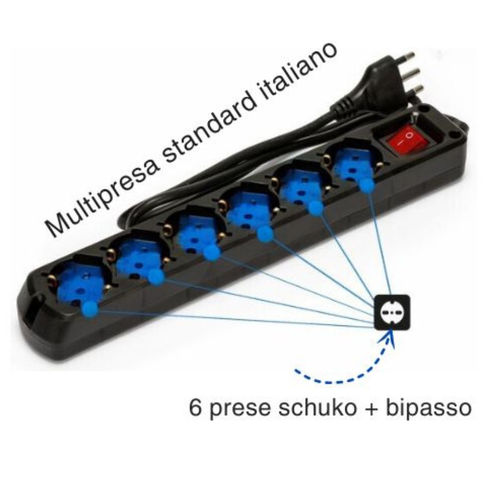 Multipresa 6 posti schuko con interrutore spina 16a colore nero