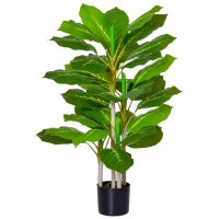 Pianta Verde Artificiale da 95 cm e 33 Foglie con Vaso Nero Ø15x13 cm, in PEVA, PE e Cemento