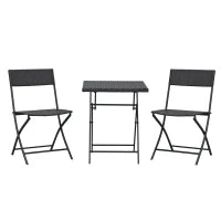 Set da Giardino Pieghevole da 3 Pezzi in Rattan PE e Metallo, Set 2 Sedie e Tavolino da Caffè, Protezione dai Raggi UV, Set di Mobili da Balcone, per Patio e Cortile, Marrone